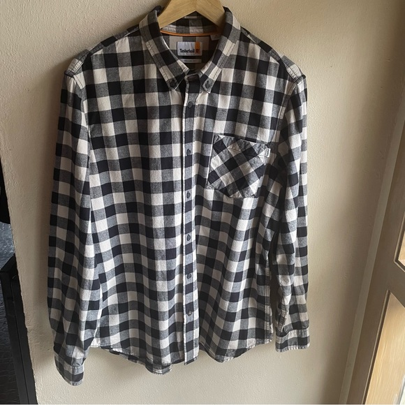 Timberland Flannel/ Chambray Buffalo Check Button-down Shirt. Cream/ Black XL - Picture 2 of 15